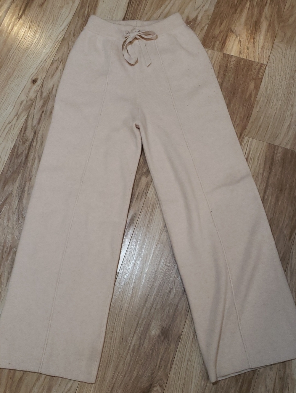 Wide Leg 100% Cashmere Pants New No Tags Oversized Small Stretch Waist Beige